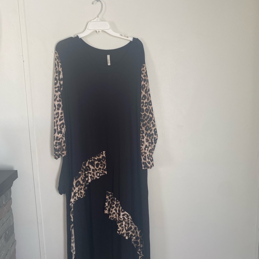 Celeste Black Dress with Leopard Print Accents